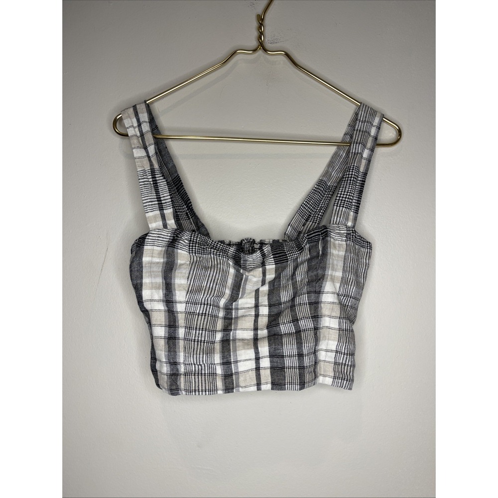 Reformation Black White linen Sleeveless Crop Top Tank Sz 6